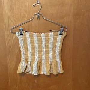 American Eagle Mustard and White Smocked Tube Top